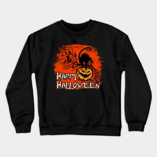 Happy Halloween Pumpkin and Black Cat Crewneck Sweatshirt